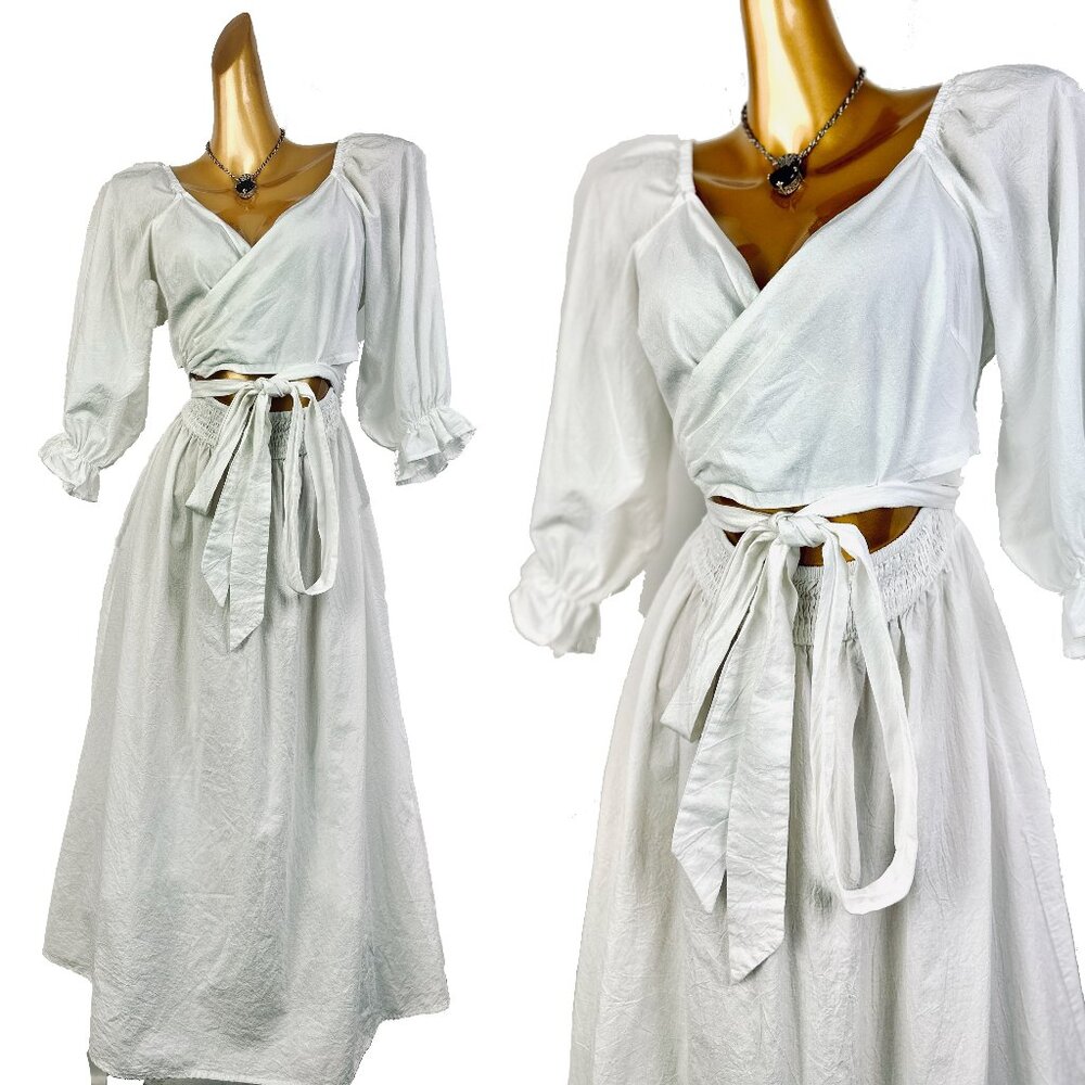 Vintage 90s boho wedding dress white cotton prairie midi sundress